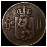 1876 Norway Bronze 5 Ore