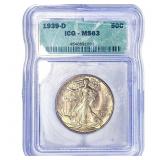 1939-D Walking Liberty Half Dollar ICG MS63