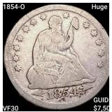1854-O Huge O Seated Liberty Quarter LIGHTLY CIRCU