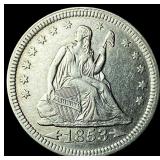 1853 Arrows/Rays Seated Liberty Quarter  UNCIRCUL