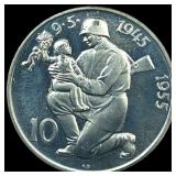 1955 Czechoslovakia Silver 10 Korun Proof KM 42