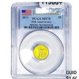 2011 1/10oz Gold Eagle $5 25th Ann. PCGS MS70