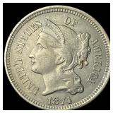 1874 Nickel Three-Cent Piece CHOICE AU
