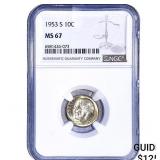 1953-S Roosevelt Dime NGC MS67