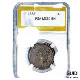 1838 Coronet Head Large Cent PGA MS64 BN