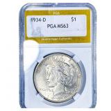 1934-D Silver Peace Dollar PGA MS63