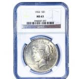 1922 Silver Peace Dollar NGC MS63