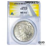1922 Silver Peace Dollar ANACS MS61 Rim Clip