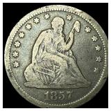1857 Silver Seated Liberty Quarter LIGHTLY CIRCULA