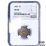 1869 Shield Nickel NGC AU58