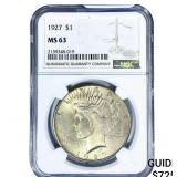 1927 Silver Peace Dollar NGC MS63