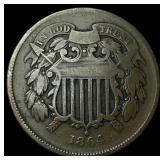 1864 Copper Two-Cent Piece LIGHTLY CIRCULATED