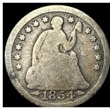 1854 Arrows Seated Liberty Half Dime LIGHTLY CIRCU