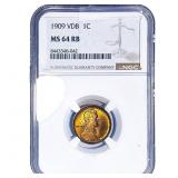 1909 VDB Wheat Cent NGC MS64 RB