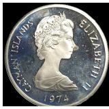 1974 Cayman Islands Silver 5 Dollars GEM  PROOF
