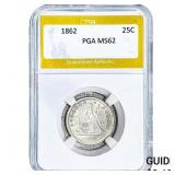 1862 Seated Liberty Quarter PGA MS62