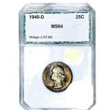 1940-D Washington Silver Quarter PCI MS64