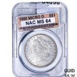 1880 Micro O Morgan Silver Dollar NAC MS64