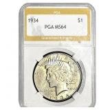 1934 Silver Peace Dollar PGA MS64