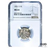 1931-S Buffalo Nickel NGC MS64