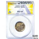 1938-D/D Buffalo Nickel ANACS MS65 RPM 2