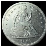 1860-O Silver Seated Liberty Dollar CLOSELY UNCIRC