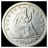 1854 Seated Liberty Silver Quarter CHOICE AU