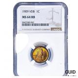 1909 VDB Wheat Cent NGC MS64 RB