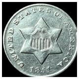 1851-O Silver Three-Cent Piece NEARLY  UNCIRCULAT