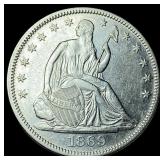 1869 Seated Liberty Half Dollar CLOSELY UNCIRCULAT