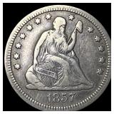 1857 Silver Seated Liberty Quarter LIGHTLY CIRCULA