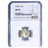 1945 Mercury Silver Dime NGC MS65