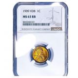 1909 VDB Wheat Cent NGC MS63 RB