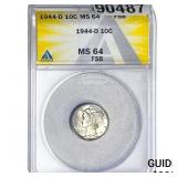 1944-D Mercury Silver Dime ANACS MS64 FSB
