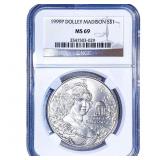 1999P Dolley Madison Silver $1 .7734oz NGC MS69