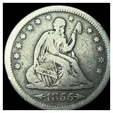 1855 Arrows Seated Liberty Silver Quarter LIGHTLY