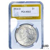 1934-D Silver Peace Dollar PGA MS63