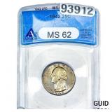 1942 Washington Silver Quarter ANACS MS62