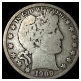 1909-S Silver Barber Half Dollar NICELY CIRCULATED