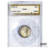 1916-S Mercury Silver Dime PNCI MS66