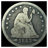 1853 Arrows Seated Liberty Quarter LIGHTLY CIRCULA
