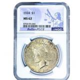 1924 Silver Peace Dollar NGC MS62