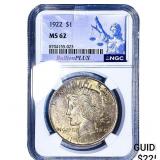 1922 Silver Peace Dollar NGC MS62