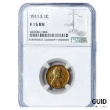 1911-S Wheat Cent NGC F15 BN