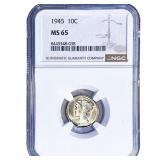 1945 Mercury Silver Dime NGC MS65