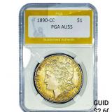 1890-CC tailbar Morgan Silver Dollar PGA AU55