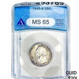 1945-S Washington Silver Quarter ANACS MS65
