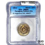 18xx Paraguay Die on Argentina Silver 20 Centavos
