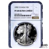 1992-S Silver Eagle NGC PF68 Ultra Cameo