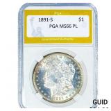1891-S Morgan Silver Dollar PGA MS66 PL